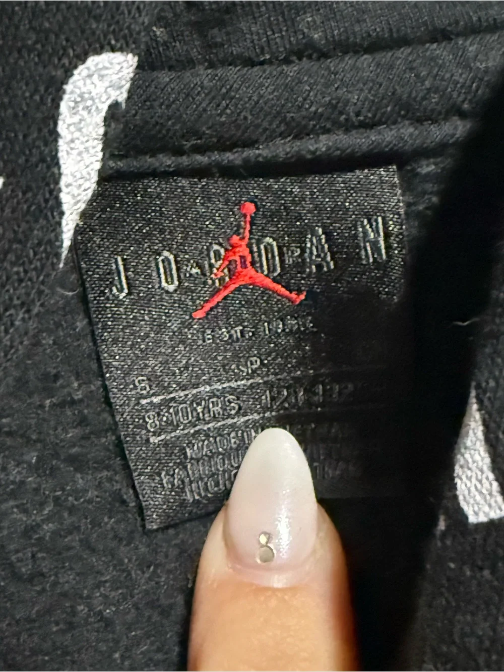 Jordan Boys YS Black Crewneck Hoodie with White Allover Logo
